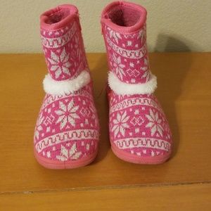 Pink and White Snowflake Girls Winter Boot